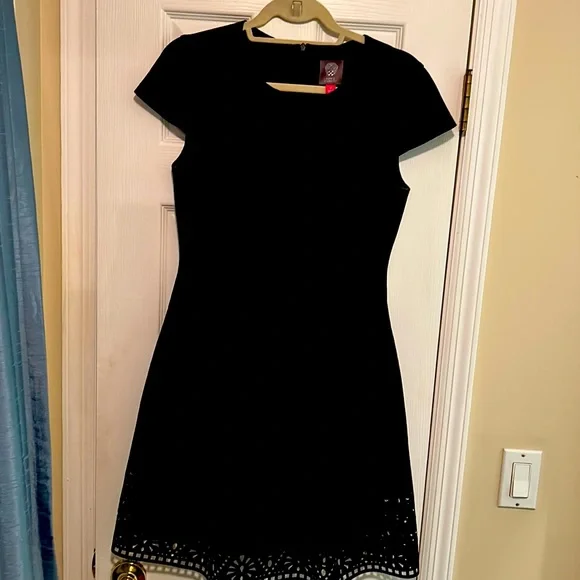 vince camuto black dress Vince Camuto Long Sleeve V-Neck High Low Dress Black Size 3X